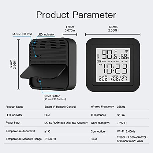 MOES Smart Temperature Humidity Monitor with IR Remote Control, Tuya WiFi Temperature Humidity Sensor with LCD Display for Home House Greenhouse Home Pet Garage, Compatible with Alexa - Image 8