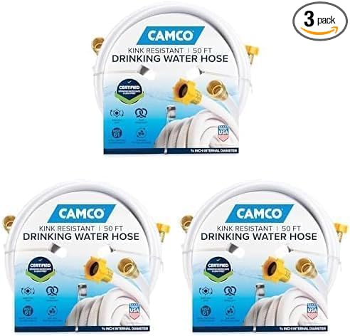 Camco TastePURE 50-Ft Water Hose-RV Drinking Water Hose Contains No Lead,No BPA&-No Phthalate-Features Diamond-Hatch Reinforced PVC Design-5/8” Inside Diameter,Made in the USA (22793),(Pack of 3) by Camco