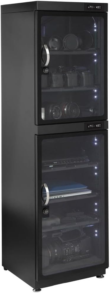 180LT Electronic Dry Cabinet for Camera, Lens & Electronics – Silent Dehumidifying Storage, Touchscreen, Dual Zone Humidity Control (60-35% RH), 5 Adjustable Shelves, LED Light, Lock by Unknown