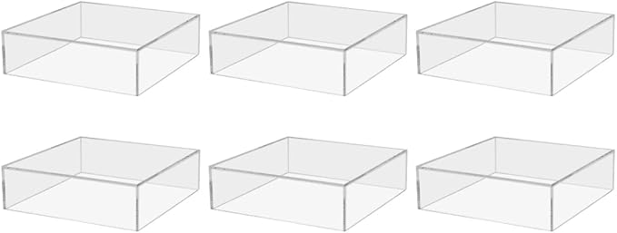 6 Pack Clear Acrylic Display Box Counter Retail Merchandise Storage Bin No Lid with Open Bottom 6.75" x 6.75 x 2 Inch Flippable Cubby for Tradeshows and Expos by Marketing Holders by MarketingHolders
