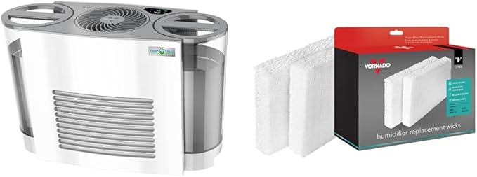 Vornado EVDC500 Energy Smart Evaporative Humidifier with Automatic Shut-off, 2 Gallon Capacity, LED Display & MD1-0002 Replacement Humidifier Wick (2-Pack),White by Unknown