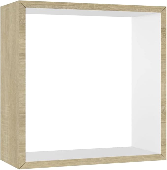 vidaXL 3 pcs Wall Cube Shelves in White and Sonoma Oak - Stylish Floating Shelves with Invisible Mounting, MDF Construction for Sturdy, Decorative Display - Image 4