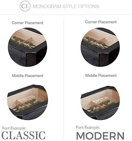 CASE ELEGANCE Monogrammed Octodor Large Black Piano Finish Glass Top Cedar Humidor with Digital Hygrometer, Humidification System, and Accessory Drawer - Holds (50-100 Cigars) - Image 3
