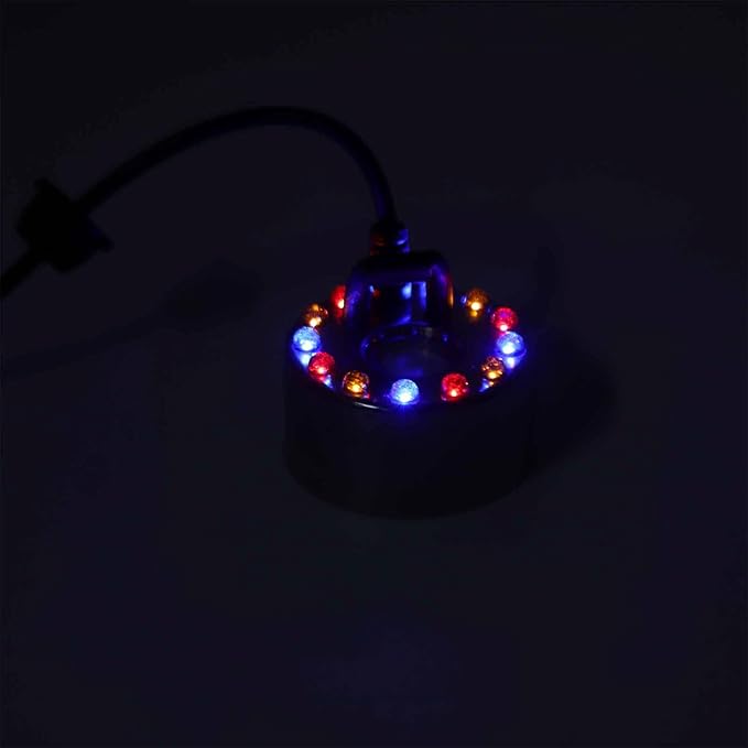 Marhynchus Mist Maker Fogger Color Changing Humidifier for Water Fountain Pond Rockery Vase – Zinc Alloy 12 LED for Garden Decor (US Plug 15A) - Image 7