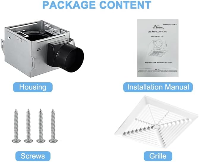 Bathroom Exhaust Fan 80 CFM 1.5 Sone, 4-Inch Duct, Quiet Energy Star Certified Ventilation Fan, Easy to Install, No Attic Access Needed, Ceiling Mounted, Classic White Grille - Image 6