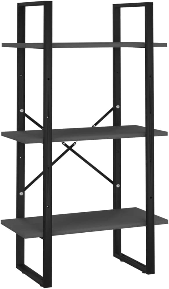 Grey Metal Medium Storage Shelf 11.8 x 23.6 x 41.3 in 3 Tier Rectangular Bookshelf Organizer Industrial Unit for Living Room Basement Bedroom - Image 3