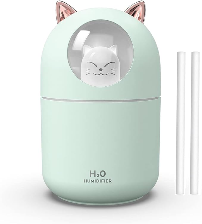 Portable 300ml Mini Cool Mist Humidifier With Night Light, USB Auto Shut-Off, Ultra-Quiet, 2 Spray Modes for Home Office Travel (Green) by Dgffan