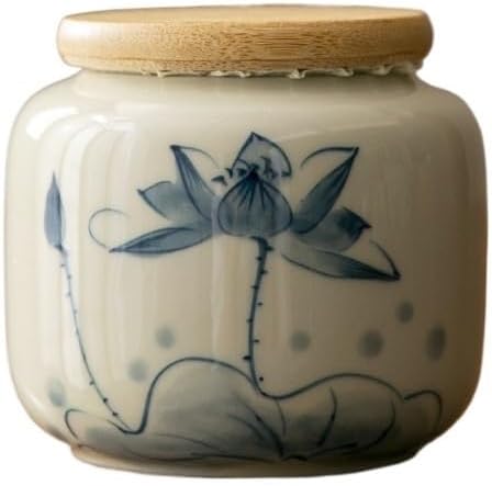 Storage Tank Hand-painted Distant Mountains, Green Bamboo, Persimmon Tea Cans, Small Ceramic Sealed Tea Cans, Moisture-proof Home Use Tea Storage Caddy(D) by Unknown