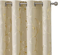 BUHUA Blackout Curtains Gold Foil Print Flower Vine Grommet Drapes, Room Darkening Thermal Insulated Curtains, Noise Reducing Blackout Curtain for Bedroom, Beige, 52Wx96L, 2 Panels by BUHUA