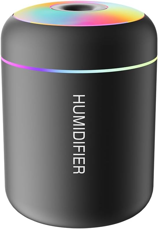 180ml Portable Small Humidifier with Colorful LED Night Light, USB Personal Desktop Humidifier for Car Home Office Travel, Auto Shut-Off, 2 Mist Modes, Super Quiet by HKTOPCNE