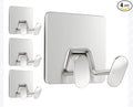 Adhesive Shower Hooks for Inside - Extra Sticky Stainless, Razor Holder Shower Accessories, Wall Mounted Self-Adhesive Double Hooks for Razor, Loofah, Towel, Shaver, Coat, Key, Silver, 4-Pack by susswiff
