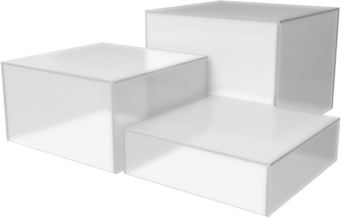 3 Piece Acrylic Display Boxes Retail Frosted Product Riser 2", 4", 6" High Cake Display Boxes Nesting Bins No Lid One Open Side Merchandise Storage Box by Marketing Holders by MarketingHolders