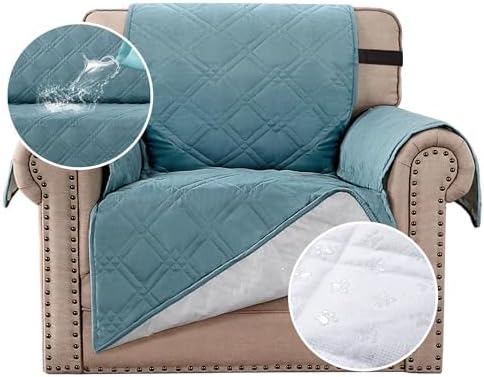 H.VERSAILTEX 100% Waterproof Sofa Slipcover Washable Armchair Cover Non-Slip Furniture Protector for Living Room Couch Cover for Pets Chair Cover with Puppy Paw Silicone Backing(Armchair, Stone Blue) by HVERSAILTEX