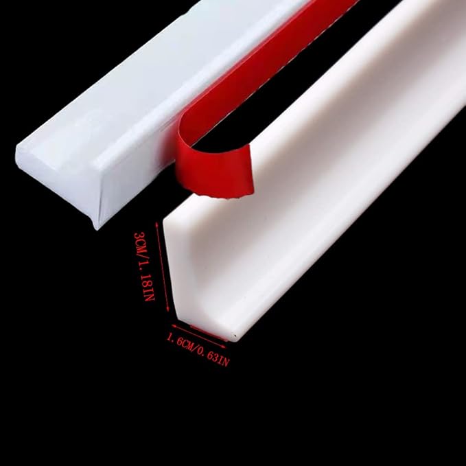 Shower Dam Self Adhesive, Shower Water Blocker for Kitchen Bathroom, Shower Guard Shower Threshold Water Dam for Bathtub, Countertop Edge Trim ((White/59in)) - Image 2