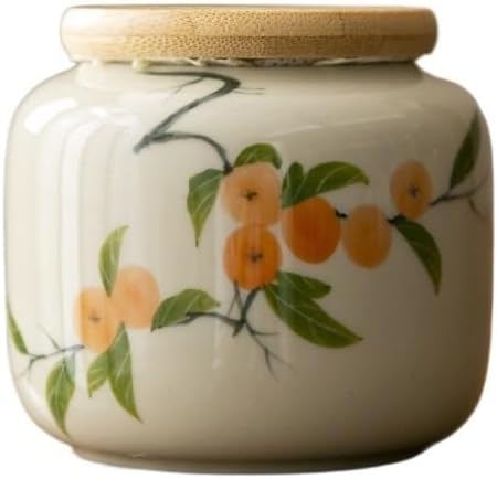 Storage Tank Hand-painted Distant Mountains, Green Bamboo, Persimmon Tea Cans, Small Ceramic Sealed Tea Cans, Moisture-proof Home Use Tea Storage Caddy(A) by Unknown