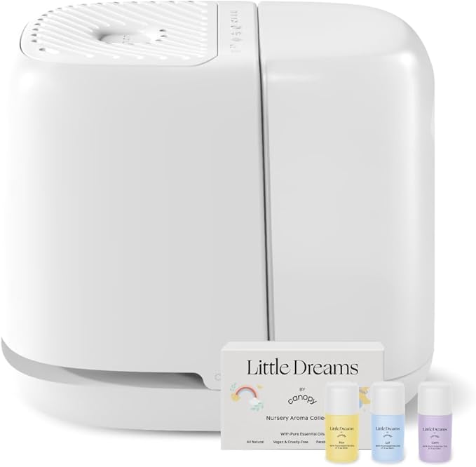 Canopy Nursery Humidifier 2.0, White, 36 HR Run Time, 2.5L Capacity Tank - Sleep Lights, White Noise, Clean Aroma Diffusion - Promote Deep Sleep & Happy Skin - Humidifier, Filter & Aroma Kit by Canopy