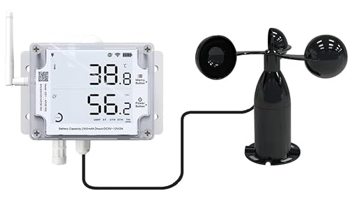 Ubibot GS1-AETH1RS + Wind Speed Sensor Probe Bundle Ethernet Thermometer Hygrometer, WiFi Temperature Humidity Sensor, Digital Temperature Data Logger, Free App Email Alert(2.4GHz WiFi & RJ45 Ethernet by UbiBot