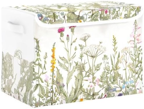 xigua Vintage Colorful Herbs and Wild Flowers Floral Storage Bins with Lids and Carrying Handle,Foldable Storage Boxes Organizer Containers Baskets Cube with Cover for Home Bedroom Closet Office - Image 8