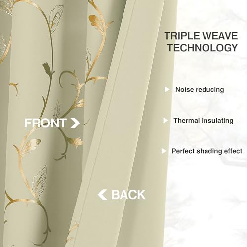 BUHUA Blackout Curtains Gold Foil Print Flower Vine Grommet Drapes, Room Darkening Thermal Insulated Curtains, Noise Reducing Curtain for Bedroom, Cream, 52Wx84L, 2 Panels - Image 7