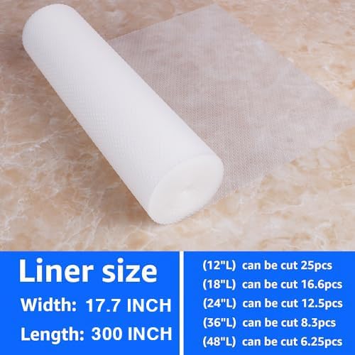 Clear Shelf Liners for Kitchen Cabinets: Waterproof Non-Adhesive Bathroom Shelf Paper - 17.7" W x 300" L Easy to Cut & Clean Translucent Pantry Cupboard Drawer Liner for Refrigerator Shelves - Image 9