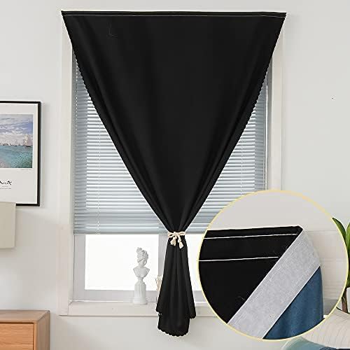 Autohesion Curtains for Windows,Bedroom Blackout Curtains for - Thermal Lnsulated No Drill Curtains Room Darkening Black Small Drapes, JILRON,(1 Panels,35Wx48L inch-Black) - Image 2