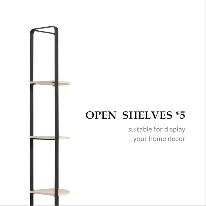 Furniture of America Leif Modern 5 Shelf Bookcase, Two-Tone Corner Bookshelf with Storage Space and Flat Metal Legs for Living Room, Bedroom, Office, Cream & Black - Image 4