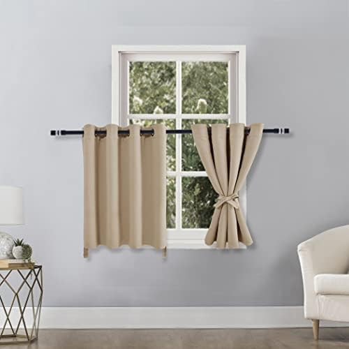 Hiasan RV Blackout Curtains for Bedroom, 52 x 30 Inches Long - Thermal Insulated & Energy Saving Window Curtains for Living Room, 2 Drape Panels Sewn with Tiebacks, Beige - Image 2