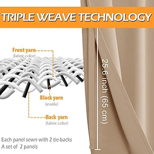 Hiasan Blackout Curtains for Bedroom, 52 x 54 Inches Long - Thermal Insulated & Energy Saving Window Curtains for Living Room, 2 Drape Panels Sewn with Tiebacks, Beige - Image 4
