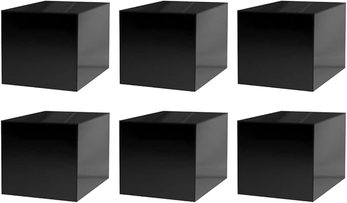 6 Pack 8 Inch Glossy Black Acrylic Display Box with One Open Side No Lid Versatile Square Lucite Merchandise Storage Bin or Retail Product Riser by Marketing Holders by MarketingHolders