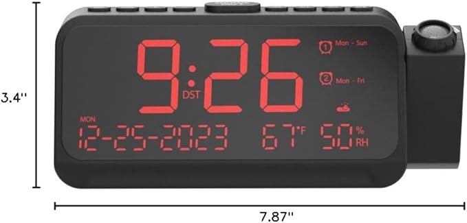Projection Alarm Clock for Bedroom Ceiling, Digital Clock Projector with Weekday/Weekend Mode, Date, Temperature, Humidity, Type-C USB Charger, Night Light, Dual Alarms, DST, Dimmer,12/24H - Image 10