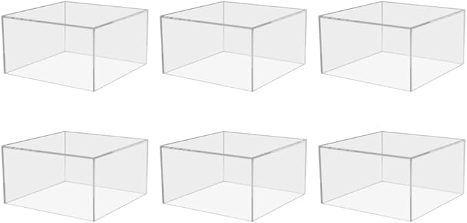 6 Pack Clear Acrylic Display Box Counter Retail Merchandise Storage Bin No Lid with Open Bottom 7" x 7.25" x 4" Inch Flippable Cubby for Tradeshows and Expos by Marketing Holders by MarketingHolders