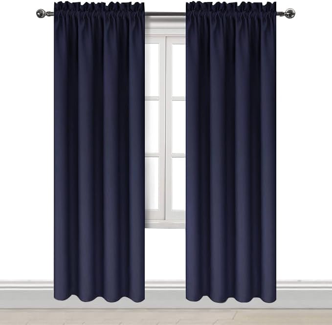 DWCN Blackout Curtains Room Darkening Thermal Insulated Bedroom Curtains Window Curtain Panels, 52 x 84 inches Long, Set of 2 Navy Rod Pocket Drapes - Image 9