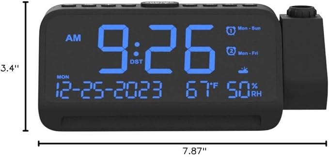 Mesqool Projection Alarm Clock for Bedroom Ceiling, Digital Clock Projector with Weekday/Weekend Mode, Date, Temperature, Humidity, Type-C USB Charger, Snooze, Dual Alarms, Dimmer,12/24H - Image 10