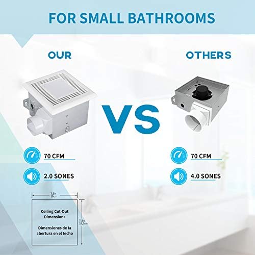 Tech Drive Very-Quiet 70 CFM, 2.0 Sone Bathroom Ventilation and Exhaust Fan With LED light 4000K 600LM(70CFM),Ceiling Mounted Fan,Easy to Install - Image 3