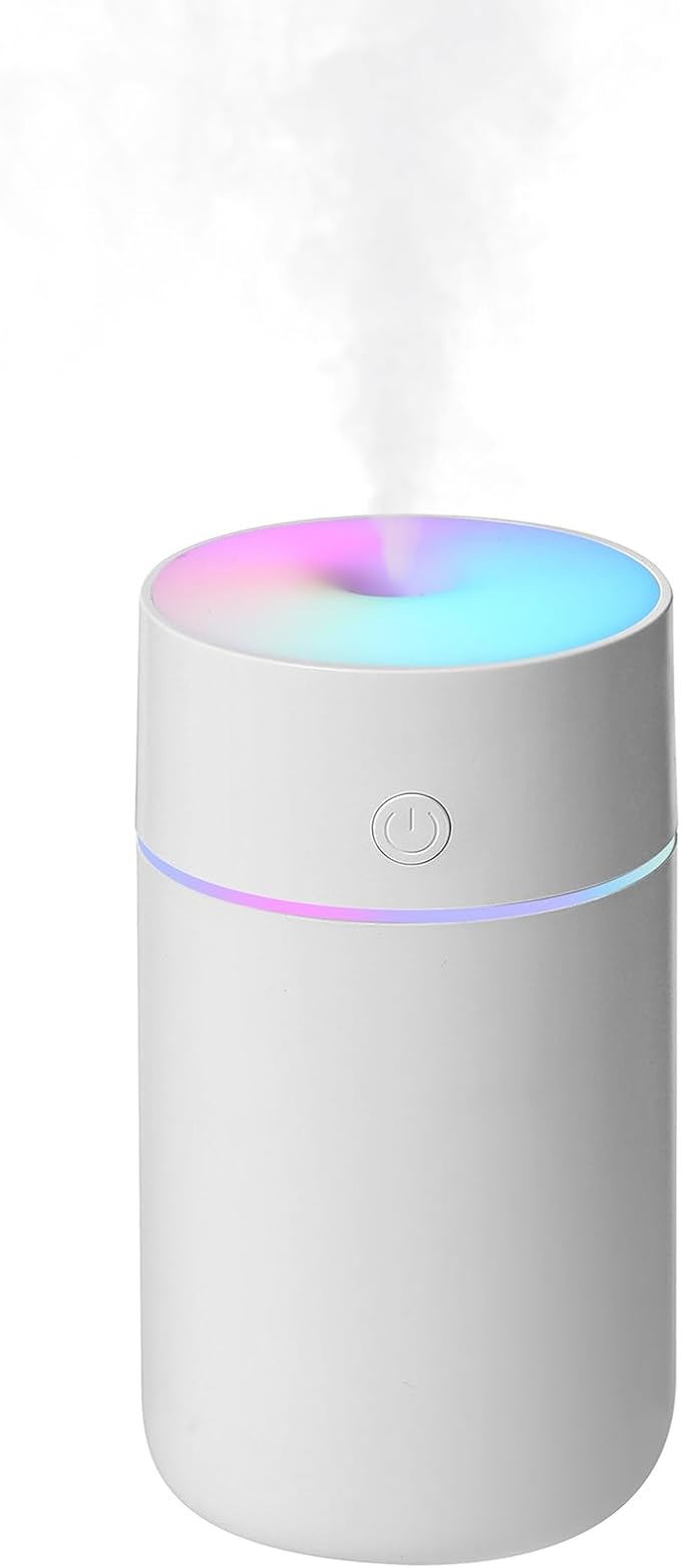 HODEMI Portable Mini Humidifier - Recharge Small Personal Desk Cold Mist Air Humidifier with Adjustable Colorful Atmosphere Light and 4/8 H Timer Sprays Modes for Car, Bedroom & Office (White) by HODEMI