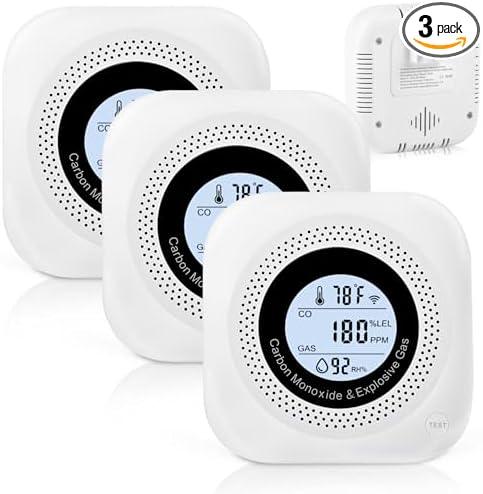 Carbon Monoxide Detectors, 3Pack 4-in-1 Natural Gas Leak Detector, Portable Carbon Monoxide Detector, Plug in Wall with AC Socket and Temperature & Humidity Monitoring for RV, Home, Hotel (White) by Unknown