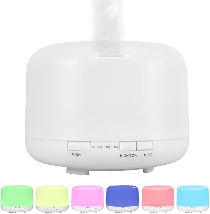 500ml Premium Essential Oil Diffuser,Quiet 4-in-1 Ultrasonic Aromatherapy Humidifier,7 Color LED Lights,with Adjustable Automatic Timer Off Function and Spray Mode. (White,Classic Model) by Unknown