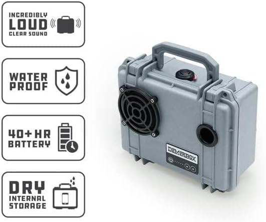 DemerBox: Waterproof, Portable, and Rugged Outdoor Bluetooth Speakers. Loud Sound + Deep Bass, 40+ hr Battery Life, Dry Box + USB Charging, Multi-Pairing Party Mode (Jetport Silver, DB1) - Image 4
