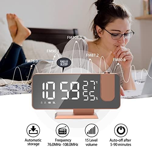 Projection Digital Alarm Clock for Bedrooms, Alarm Clock Radio on Ceiling, USB Charger Port, Temperature & Humidity Display, 7.3” Large Mirror LED Display,12/24H,Snooze,Dual Loud Clock- 4 Dimmer - Image 3