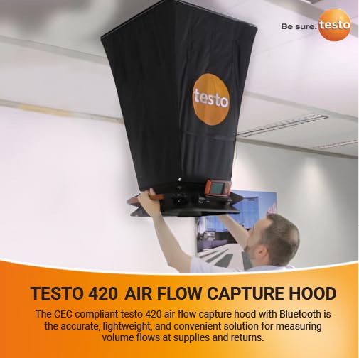 Testo 420 Flow Hood – Airflow Meter HVAC for Air Velocity, Volume Flow, Temperature & Relative Humidity – CFM Meter for Airflow HVAC with Tiltable Display, Bluetooth, and App Compatibility - With NIST - Image 3