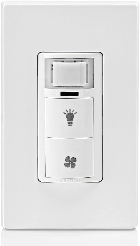 Leviton Dual Combination Humidity Sensor with Separate Light Switch, Automate Bathroom Exhaust Fan, Air Circulation, Moisture Control, Single Pole/Single Pole, ¼ HP, DHD05-1LW, White - Image 2