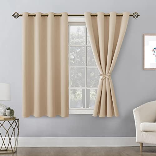 Hiasan Blackout Curtains for Bedroom, 52 x 54 Inches Long - Thermal Insulated & Energy Saving Window Curtains for Living Room, 2 Drape Panels Sewn with Tiebacks, Beige - Image 2