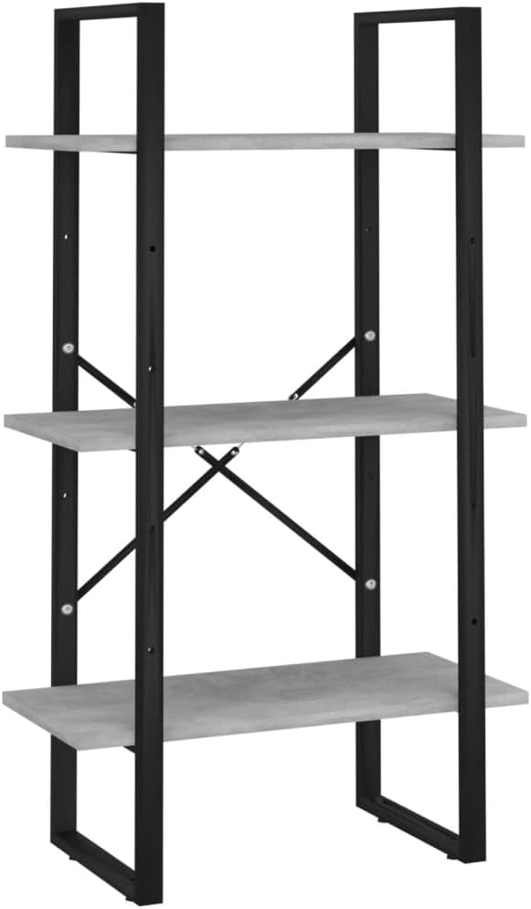 Grey 3-Tier Industrial Storage Shelf 11.8x23.6x41.3 in Matte Engineered Wood & Metal Frame Narrow Bookcase for Living Room Bedroom Office Organization - Image 3