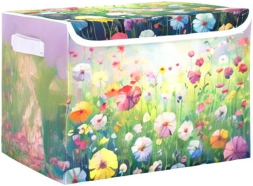xigua Colorful Flowers Storage Bins with Lids and Carrying Handle,Foldable Storage Boxes Organizer Containers Baskets Cube with Cover for Home Bedroom Closet Office - Image 8