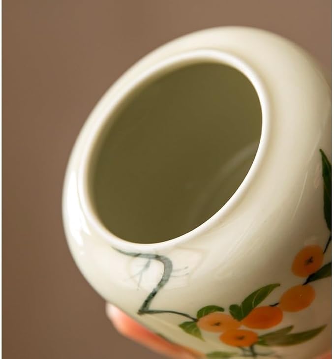 Storage Tank Hand-painted Distant Mountains, Green Bamboo, Persimmon Tea Cans, Small Ceramic Sealed Tea Cans, Moisture-proof Home Use Tea Storage Caddy(D) - Image 4