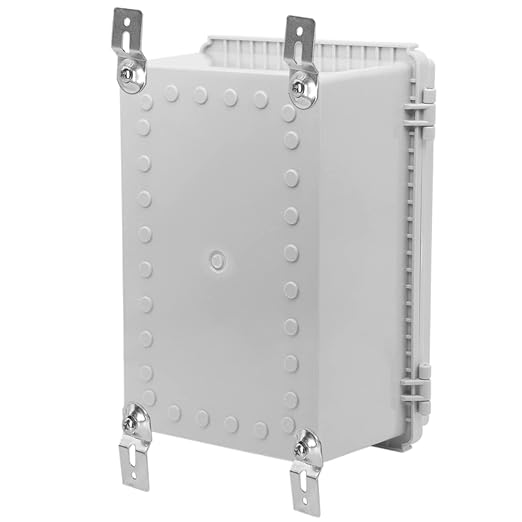 Zulkit Junction Box,IP67 Waterproof Electrical Box Hinged Cover Stainless Steel Latch Plastic Enclosure for Project w Mounting Plate Wall Bracket and 2 Cable Gland Grey 11"x7.5"x5.5"/280x190x140mm - Image 8