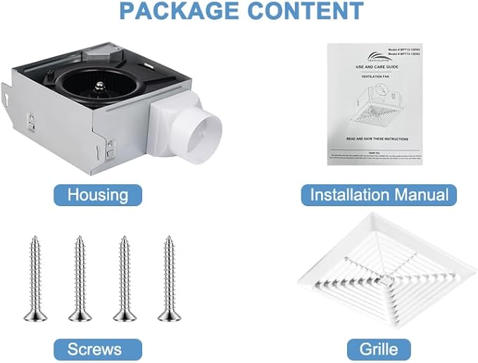 Bathroom Exhaust Fan 70CFM 2.0Sone, 3-Inch Duct, Quiet,Energy Star Certified, Easy to Install, No Attic Access Needed,Ceiling or Wall Mounted, Classic White Grille - Image 6