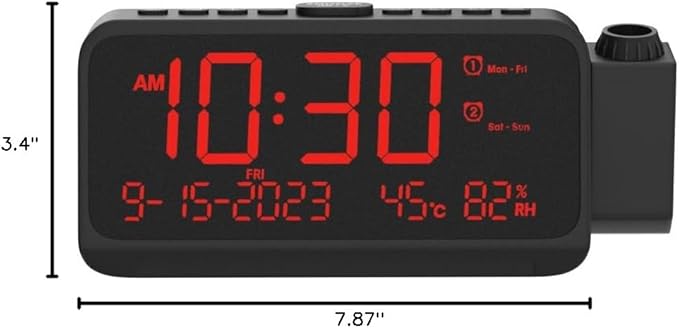 Roxicosly Projection Alarm Clock for Bedroom Ceiling, 118 dB Super Loud for Heavy Sleepers, 6.7" Large Digital Dimmable Display with Day Date Indoor Temp Humidity, Dual Alarms Adjustable Volume - Image 10