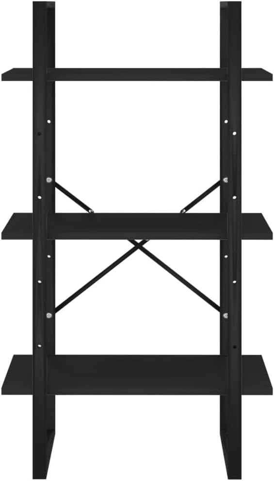 Black Metal Storage Shelf 11.8 x 23.6 x 41.3 in Matte Engineered Wood Bookcase with Industrial Design for Living Room Bedroom Office - Image 6