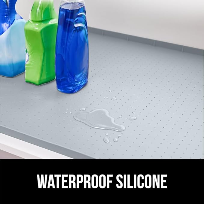 GORILLA GRIP Waterproof Silicone Under Sink Mat with Raised Lip for Kitchen and Bathroom, 46 x 22 in, Cabinet Shelf Liner Stay in Place Mats Dishwasher Safe Drawer Liner, Organizer Tray, Light Grey - Image 3